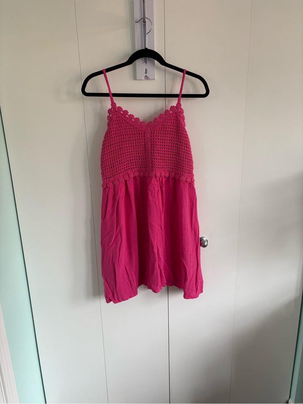 Babydoll bright pink crochet pink mini dress